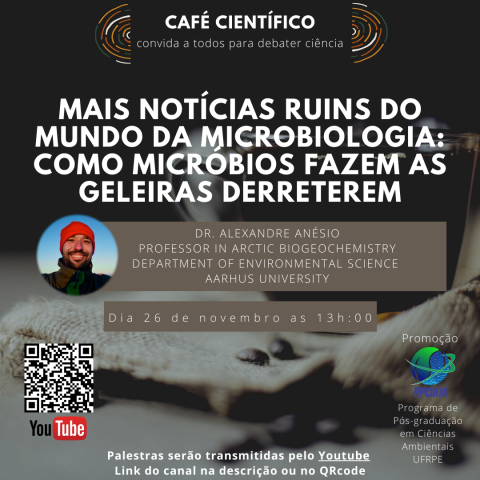 Em ação promovida pelo PPCIAM, professor da Universidade de Aarhus (Dinamarca) fará palestra abordando como as mudanças climáticas estão influenciando na mudança da comunidade de microorganismos das geleiras árticas